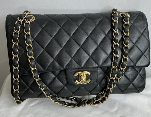 Chanel Classic Black Flap Lamb Leather Quilted Bag Gold Hardware