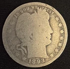 1893 25c Barber Quarter 90% Silver