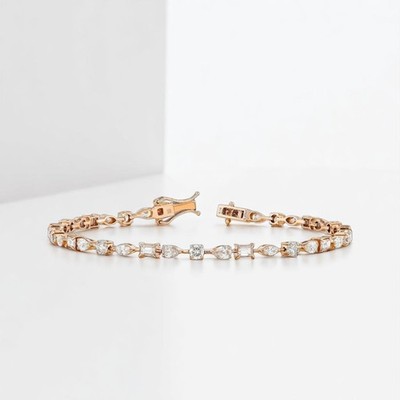 Womens Bracelet 3 Carat Lab Grown Multi Shaped Diamond Solid 14k Rose Gold