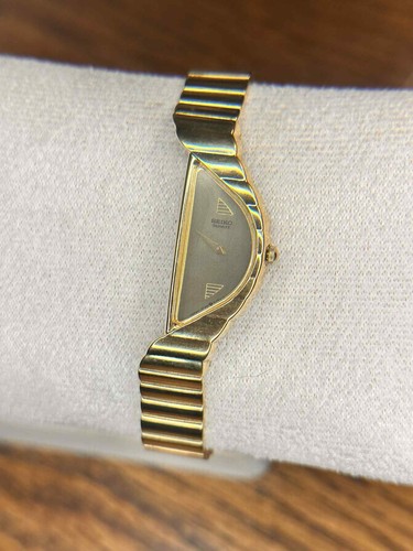 Rare Seiko Ladies Half Moon Asymmetrical Dress Watch With Chain 1F20-5D59