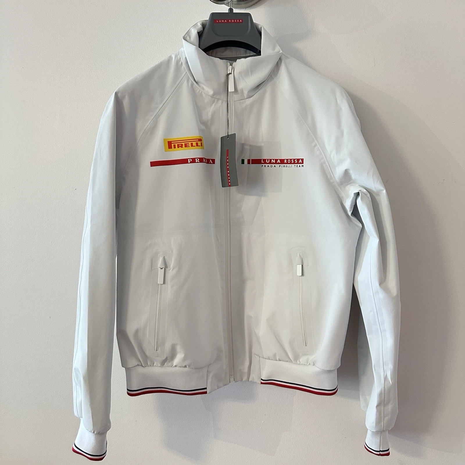 Giacca a vento cappotto nylon Prada Luna Rossa Pirelli nuova con etichetta tg 42 bianco