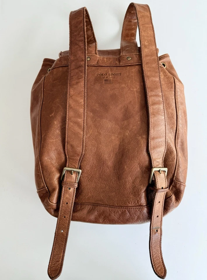 Mochila Polo Sport vintage EE. UU. 67 cuero con cordón Ralph Lauren Foto 4 de 4