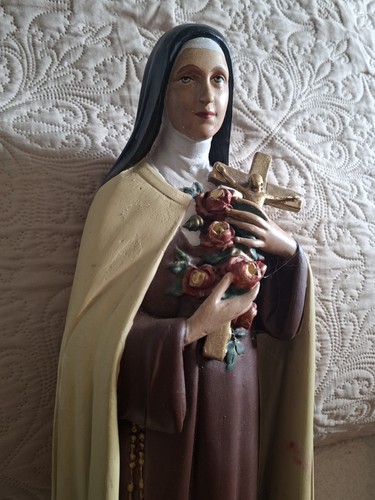 60,5 Cm/BELLE STATUE RELIGIEUSE/Ste Thérèse de Lisieux/PLATRE Peint/XXé/Jesus - Picture 9 of 9