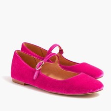 J.Crew Velvet Mary Jane Flat Brilliant Berry Pink 8.5