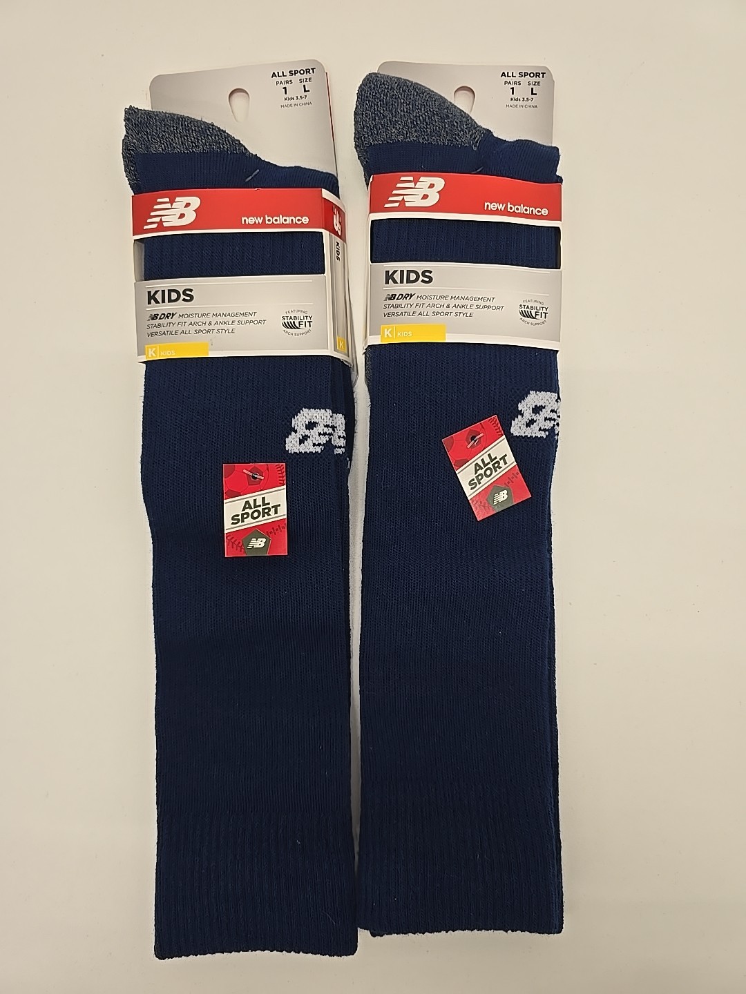 2 Pair KIDS L New Balance All Sport Stability Fit Support Over Calf Socks NAVY