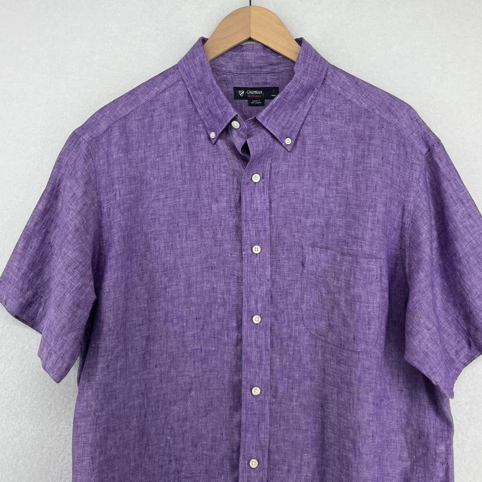 DANIEL CREMIEUX Shirt Mens L Linen Collection Button Up Short Sleeve Purple - Image 4 of 4