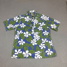 Kahala Hawaiian Aloha Shirt Mens M Blue Green Floral Made in USA Kapalua Resort