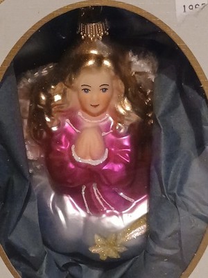 Vintage Krebs Glas Lauscha German Blown Glass Praying Angel Ornament NIB