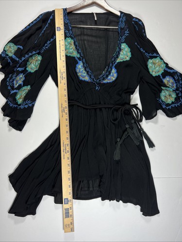 Free People Cora Dress Womens SP Black Embroidered Floral Boho - Picture 6 of 8