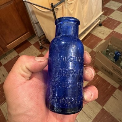 Bromo Seltzer Emerson Drug Co Baltimore MD Cobalt Blue Bottle 1920s Nice Patina