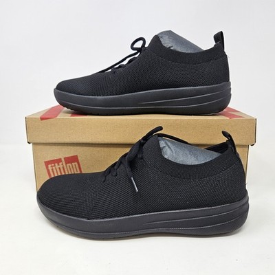 FitFlop F-Sporty UberKnit Poly/Nylon Black Comfort Stretch Sneakers / Women's 6