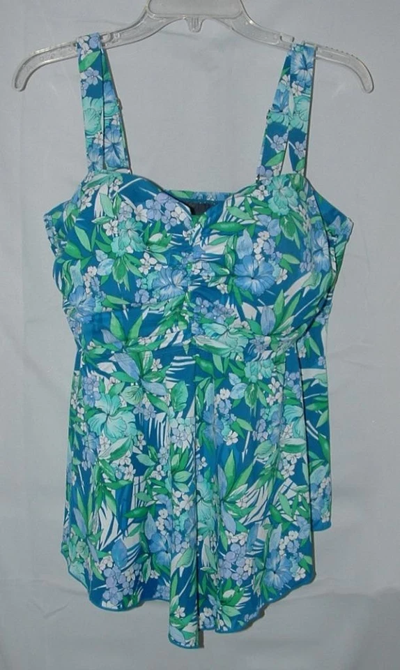 NOVO Sutiã Azul Floral Plus Sz 20 Embutido Alças Ajustáveis Tankini Top FIT 4 U - Imagem 3 de 4