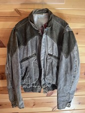 Vintage 80s GUESS Georges Marciano Leather Grey Denim Bomber Jacket Men's