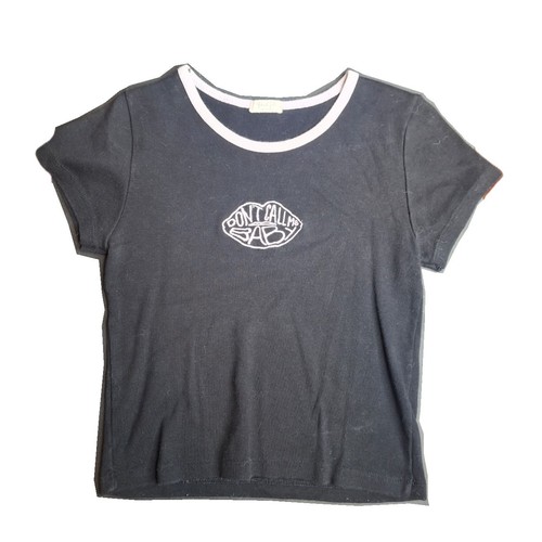 John Galt / Brandy Melville "Don't Call Me Baby" Embroidered Baby Tee, Small
