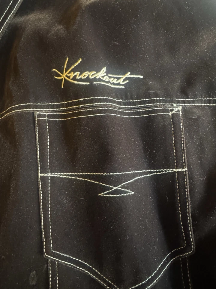 Chaqueta de Terciopelo Marrón KNOCKOUT Signature Para Hombre Bordada Logo Dorado Talla Grande 6XL Foto 3 de 4