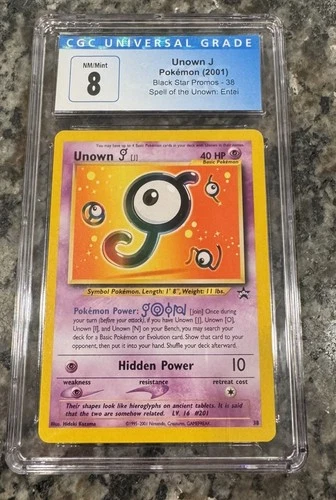 Pokemon TCG Unown J 38/53 Black Star Promo Card - CGC 8 NM/MINT BLUE LABEL