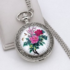 Beautiful Womens Quartz Pocket Watch Analog Pendant Fob Watch with Chain Gifts