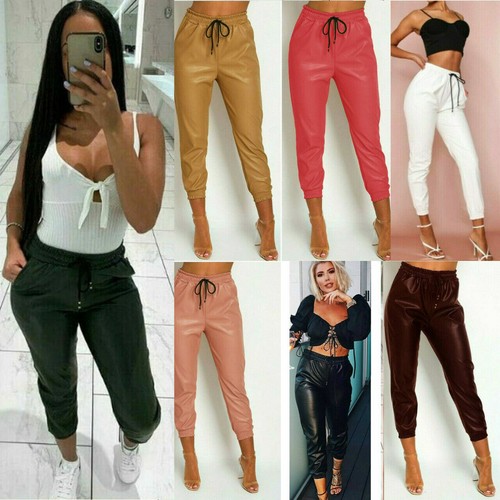 Womens Ladies Faux Leather High Waist 