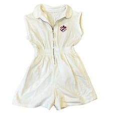 Vintage Girls Ivory Shorts Romper Red Blue Crest Zip Front