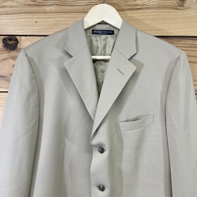 Polo Ralph Lauren Suit Jacket 44R Beige Virgin Wool Blue Label