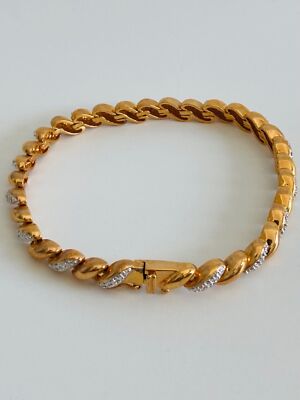 Ross Simons 925 Silber 14kt Gold Vermeil echter Diamant Tennis Armband 7,5''