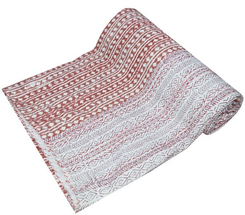 Handmade Cotton Kantha Quilt Polka Dot Print Bedspread Blanket Throw - Picture 5 of 5