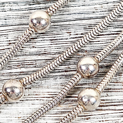 VINTAGE SNAKE STATION 835 FINE SILVER EUROPEAN CHAIN NECKLACE BALL BEAD 31'' LONG