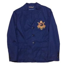 VTG Ralph Lauren Navy Cotton 100 Blazer Sz M Crest Emblem Tailored JP S US XS