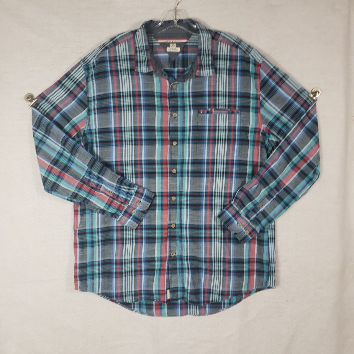 Tommy Hilfiger Mens Dress Shirt 2XL 2XLarge Blue Plaid Custom Fit Long  Sleeve | eBay