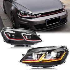 LED Headlights For Golf 7 VII MK7 2015-2017 Sequential Front Lamps Pair Assembly