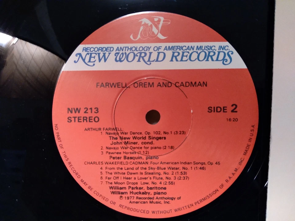 FARWELL OREM CADMAN American Indian Themes LP EX, New World Records NW 213 - Image 4 of 4