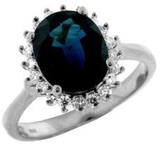 3.36CT DIAMOND  AAA SAPPHIRE 14KT WHITE GOLD OVAL  ROUND HALO ENGAGEMENT RING