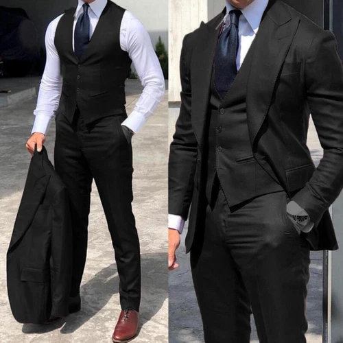 Men's Formal Peak Lapel Business Suits Office Party Groom Wedding Tuxedos Slim - Bild 13 von 21