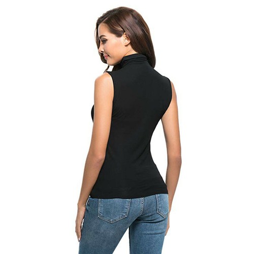 Ärmelloses Damen-T-Shirt Weste Slim Fit Sexy Rollkragen Oberteil formelle Bluse - Bild 9 von 36
