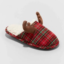 Wondershop Plaid Reindeer Antler Christmas Slide Slippers 7-8 Toddler 4904