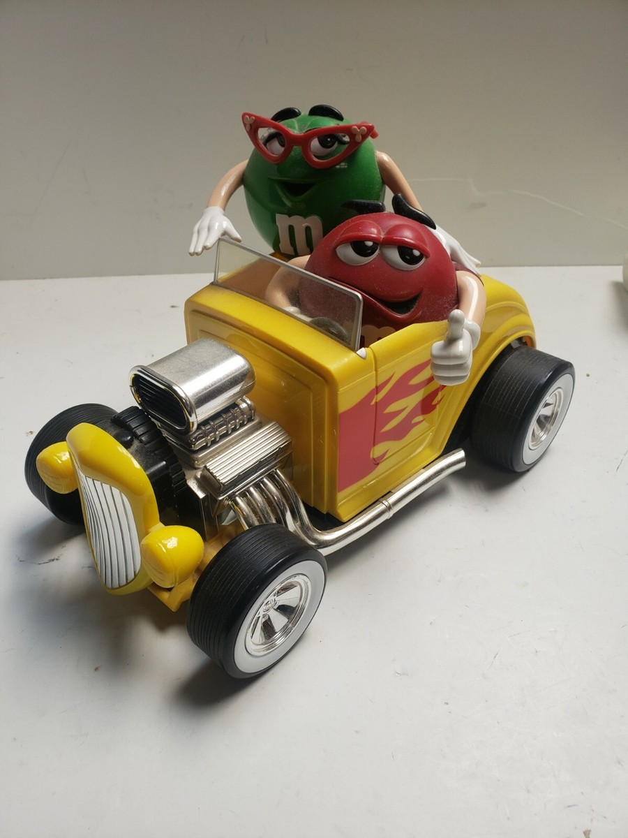 M&Ms Yellow Hot Rod Roadster Candy Dispenser M&M Car Red Green M&M