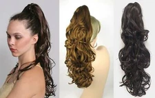 23" LONG LAYERED WAVY CURLY HAIR PONYTAIL HAIRPIECE BANANA CLIP REVERSIBLE LEAH