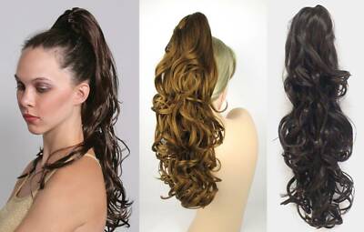 23'' LONG LAYERED WAVY CURLY HAIR PONYTAIL HAIRPIECE BANANA CLIP REVERSIBLE LEAH