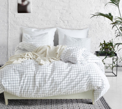 White Grid Duvet Quilt Cover With Pillow Case Bedding Set Twin Queen King  Size