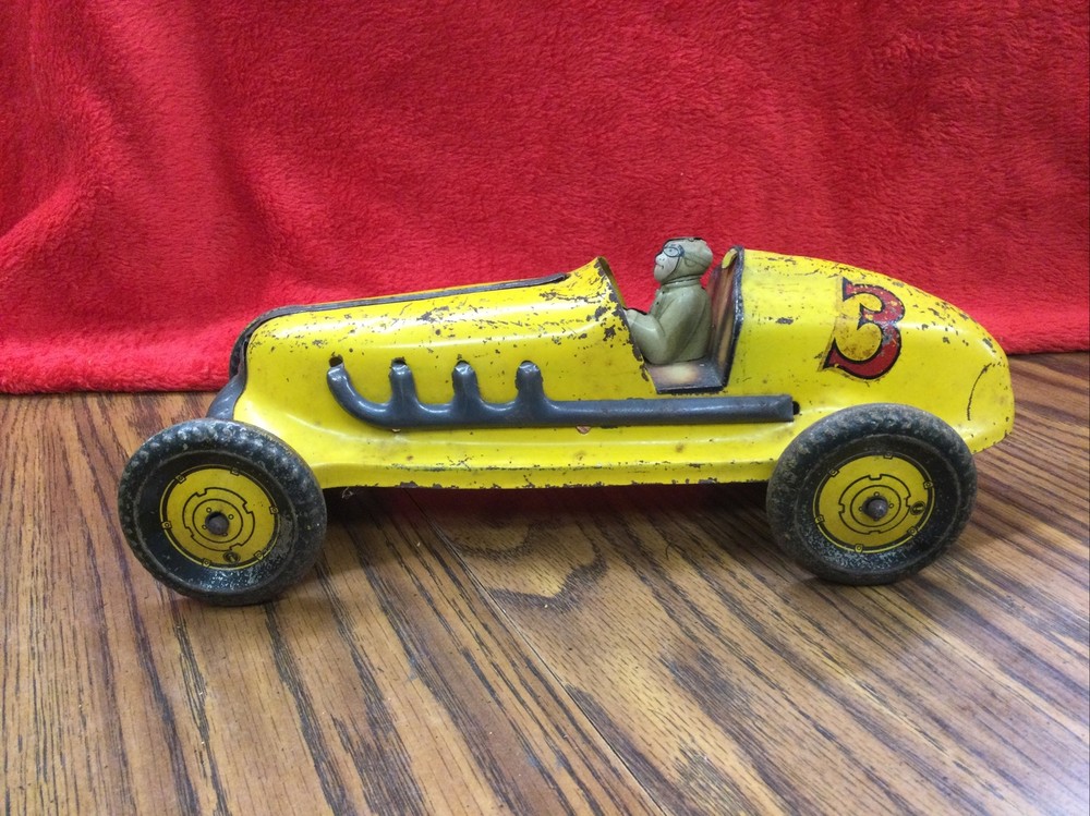 Vintage Yellow Tin #3 Race Car
