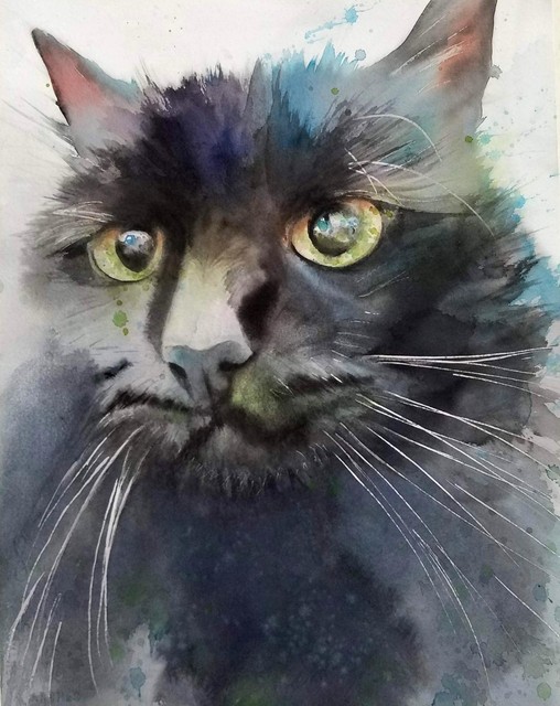 Black Lab Labrador Watercolor Large Art 11 X 14 Djr For Sale