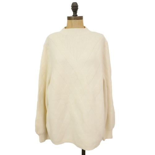 Joseph A Sweater Top XL Mock Neck Balloon Sleeve Rib Trim Ecru Ivory NEW Tag B4