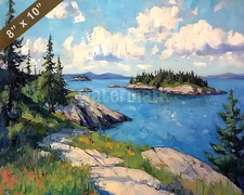 Mount Desert Island with coastline oil painting 8x10 Print