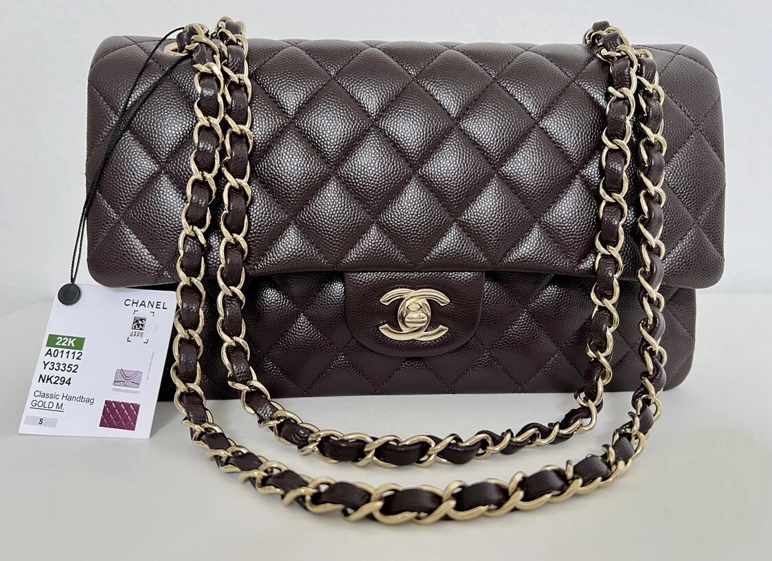 NIB Chanel Classic Double Flap Caviar Medium Bag GHW - Brown