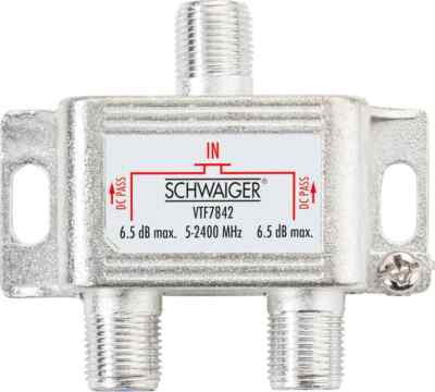 Schwaiger SAT Verteiler, 2-fach für SAT-, Antennen Kabelanlagen, 6,5 dB, VTF7842