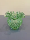 BEAUTIFUL VINTAGE FENTON Spring Green Hobnail Crimped Edge Art Glass Vase 4.5"H