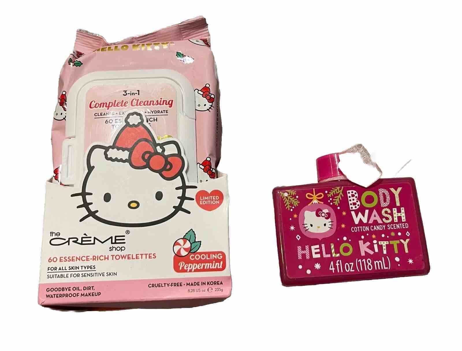 The Creme Shop Hello Kitty Set of 2 Towelettes &Body Wash Peppermint &Cotn Candy