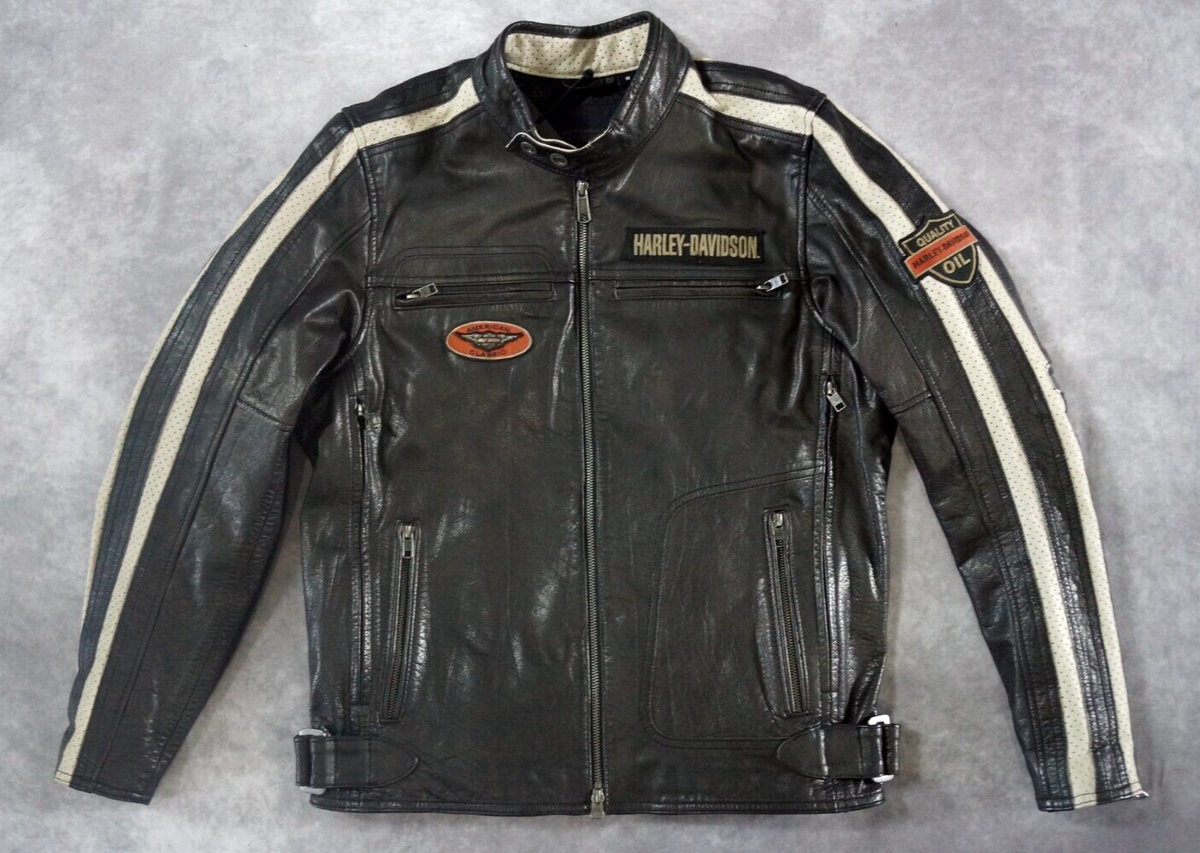 Harley Davidson Men's Command Black Leather Biker Riding Jacket XL  98007-18VM