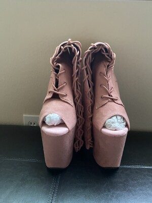 Pleaser Flamingo-2051FS Pink Suede Platform Boot Heels Sz 11 Discontinued Style