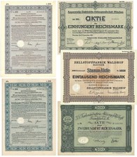5 verschiedene Deutsche Aktien, historische Wertpapiere